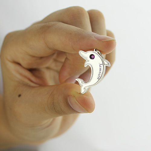 Dolphin Necklace with Birthstone  Name Sterling Silver - The Name Jewellery™