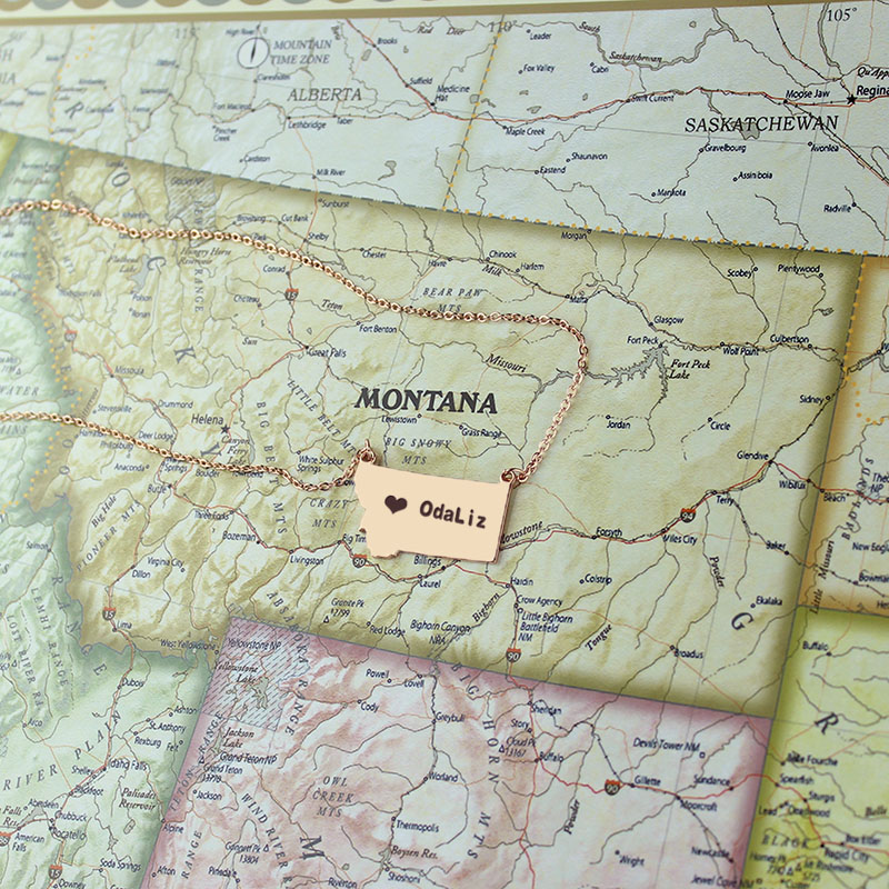 Custom Montana State Shaped Necklaces With Heart  Name Rose Gold - The Name Jewellery™