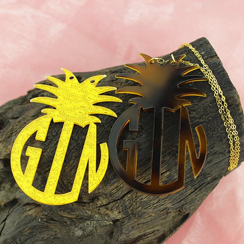 Personalised Acrylic Block Monogram Pineapple Necklace - The Name Jewellery™