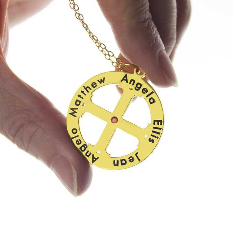 Cross Name Necklace with Circle Frame 18ct Gold Plated 925 Silver - The Name Jewellery™