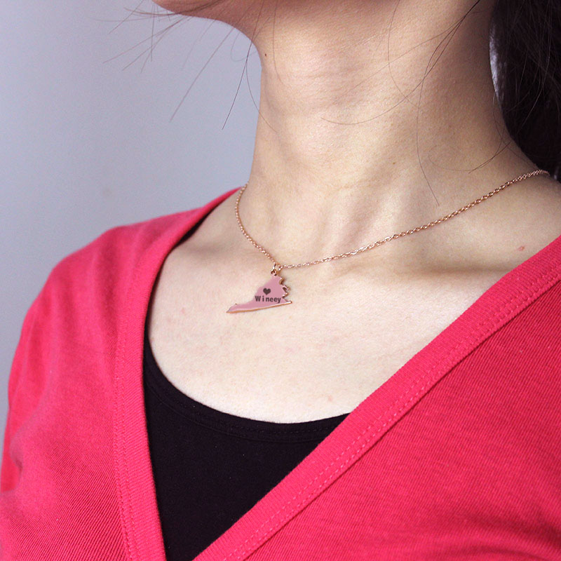 Virginia State USA Map Necklace With Heart  Name Rose Gold - The Name Jewellery™