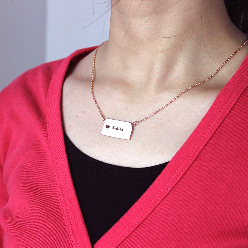 Custom Kansas State Shaped Necklaces With Heart  Name Rose Gold - The Name Jewellery™