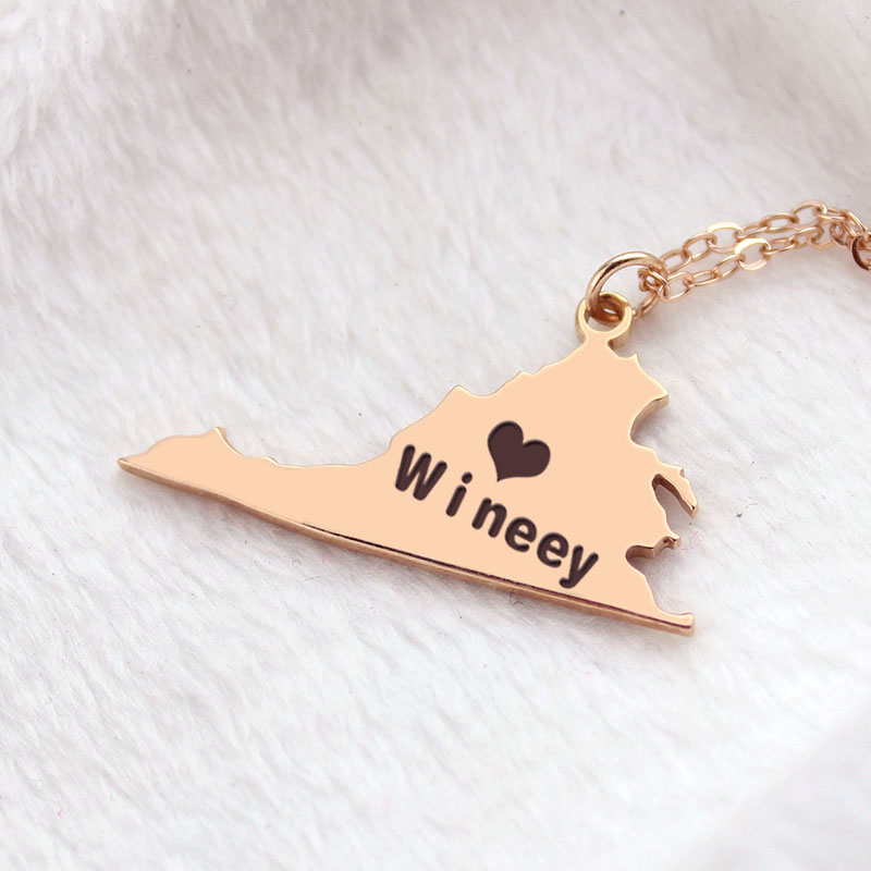 Virginia State USA Map Necklace With Heart  Name Rose Gold - The Name Jewellery™