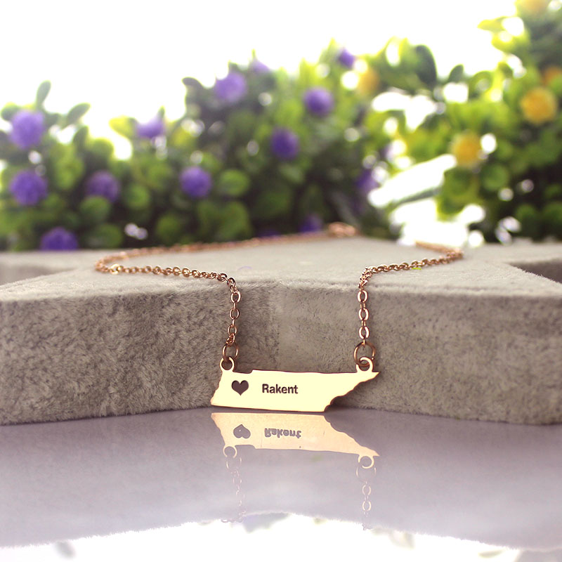 Custom Tennessee State Shaped Necklaces With Heart  Name Rose Gold - The Name Jewellery™