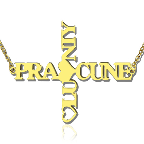 Personalised Two Name Cross Necklace Gold Plated 925 Silver - The Name Jewellery™