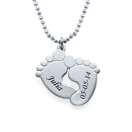 Engraved Baby Feet Necklace in Sterling Silver - The Name Jewellery™