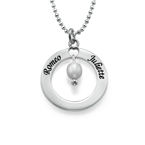 Engraved Classic Circle Necklace with Birthstones - The Name Jewellery™