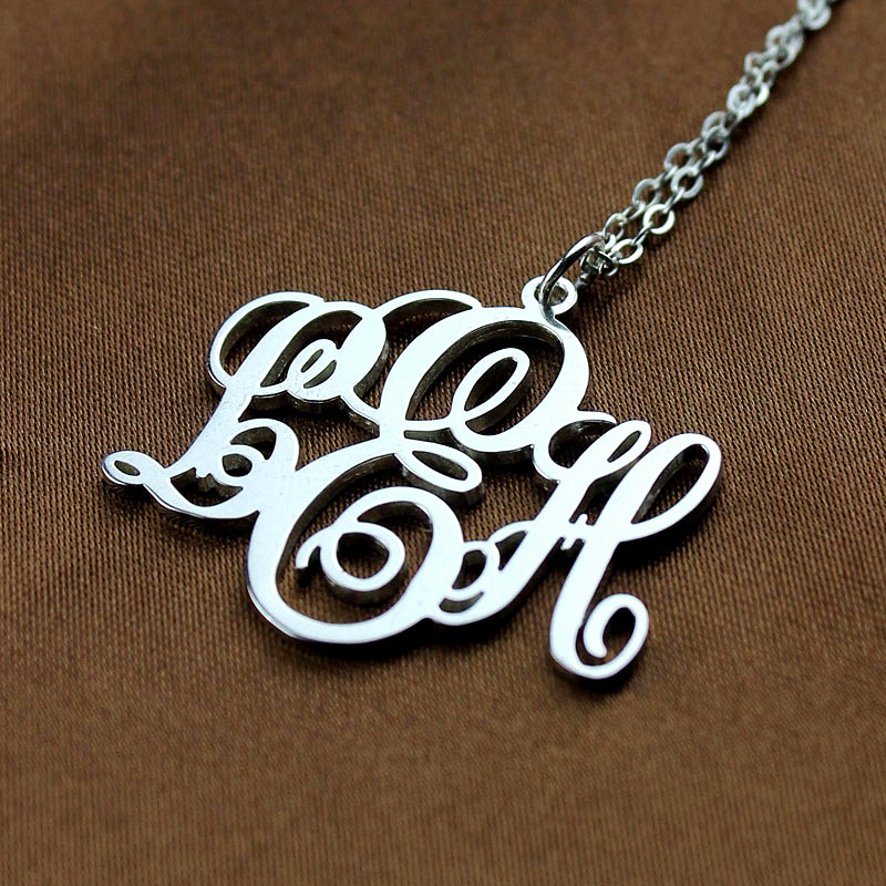 Personalised Vine Font Initial Monogram Necklace 18ct White Gold Plated - The Name Jewellery™