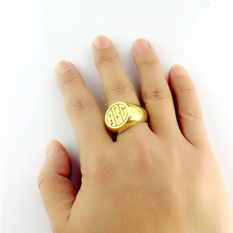 Customised Signet Ring with Block Monogram 18ct Gold Plated - The Name Jewellery™
