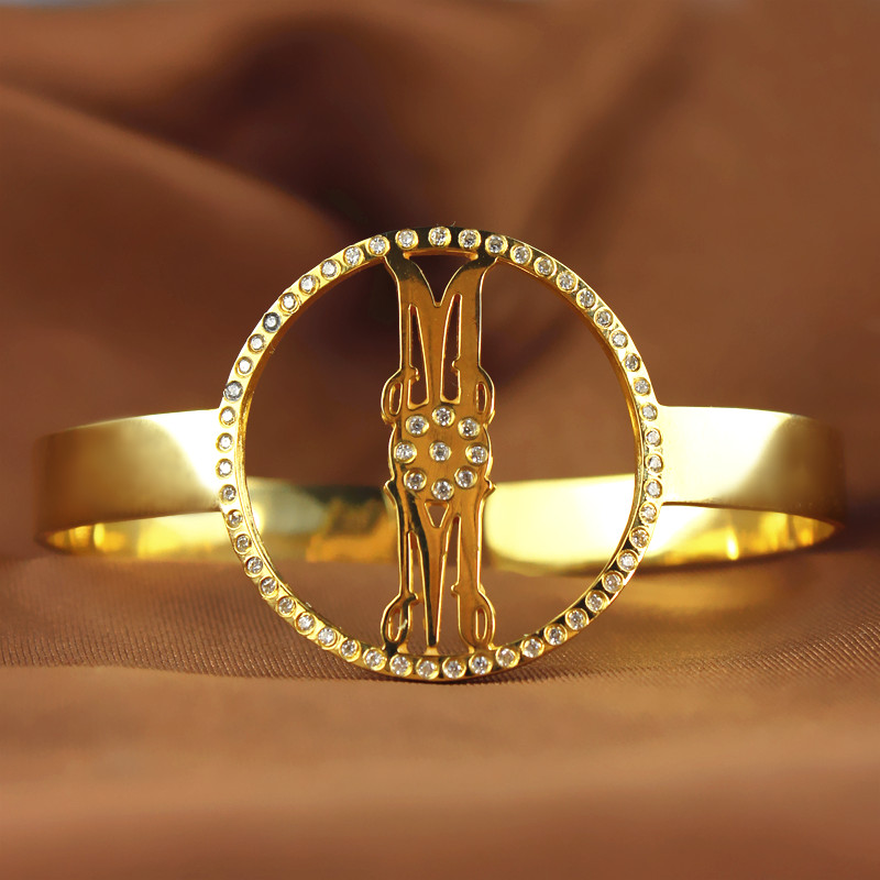 Personal Gold Plated Silver Monogram Circle Bracelet With Birthstone - The Name Jewellery™