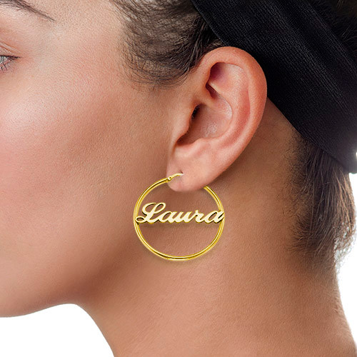 18ct Gold Plated Silver Hoop Name Earrings - The Name Jewellery™