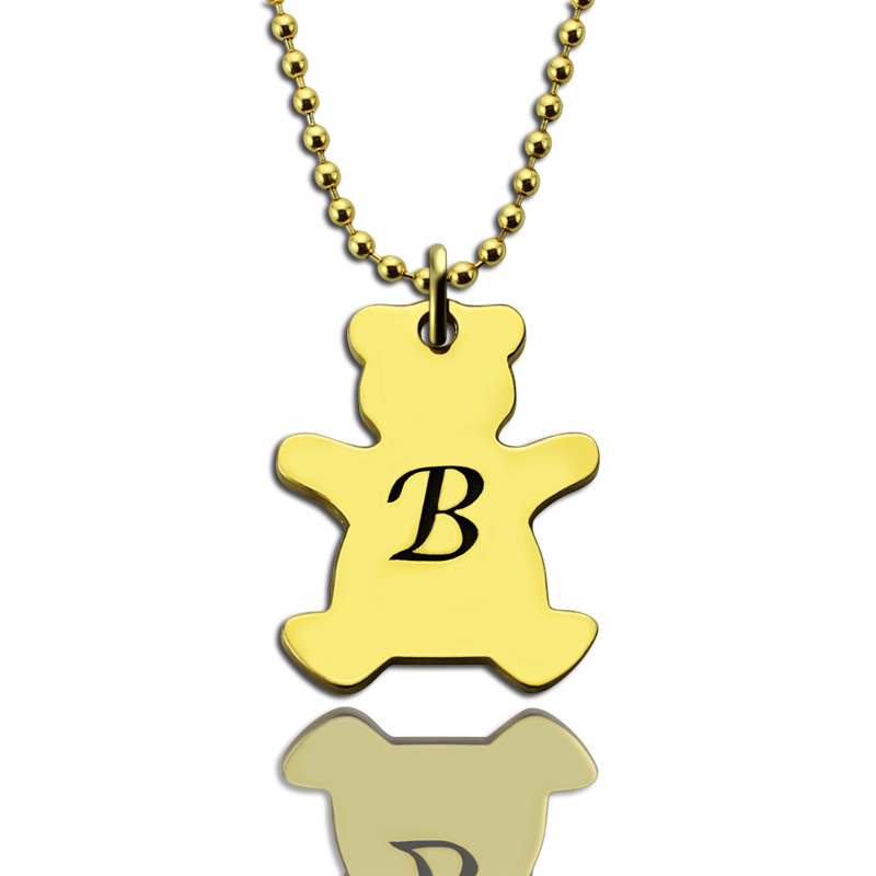 Cute Teddy Bear Initial Charm Necklace 18ct Gold Plated - The Name Jewellery™