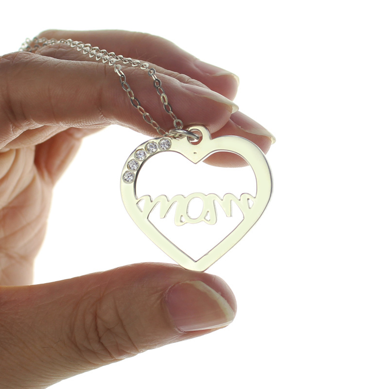 Mothers Birthstone Heart Necklace Sterling Silver - The Name Jewellery™
