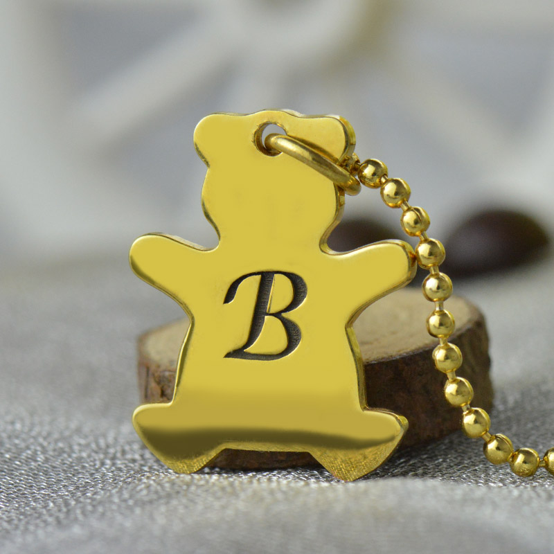 Cute Teddy Bear Initial Charm Necklace 18ct Gold Plated - The Name Jewellery™
