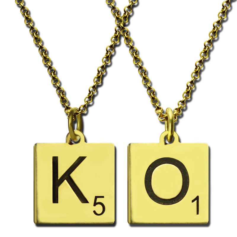 Engraved Scrabble Initial Letter Necklace 18ct Gold Plated - The Name Jewellery™