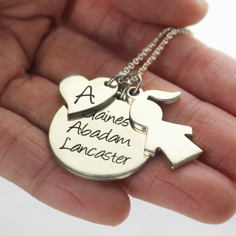 Mother Necklace Gift With Kids Name Charm Sterling Silver - The Name Jewellery™