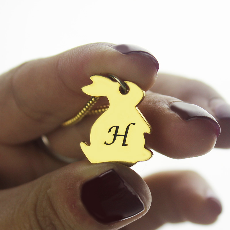 Tiny Rabbit Initial Charm Necklace 18ct Gold Plated - The Name Jewellery™