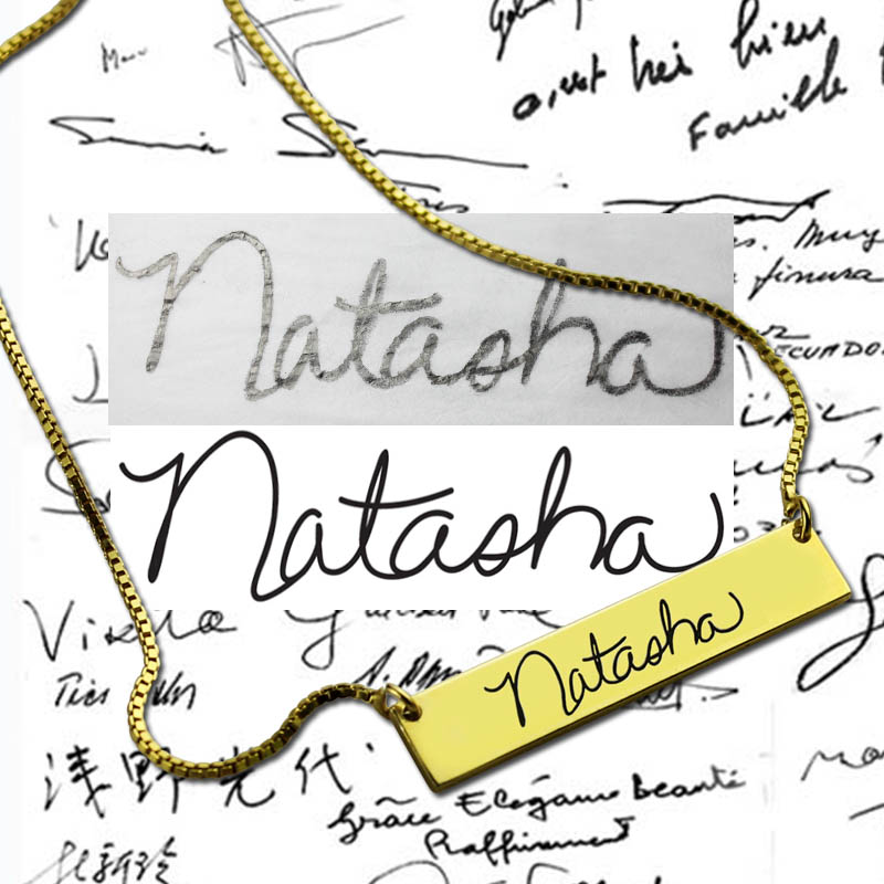 Custom Necklace Signature Bar Necklace Handwritring 18ct Gold Plated - The Name Jewellery™