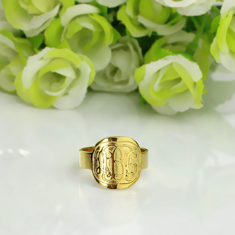 Engraved Designs Monogram Ring 18ct Gold Plated - The Name Jewellery™