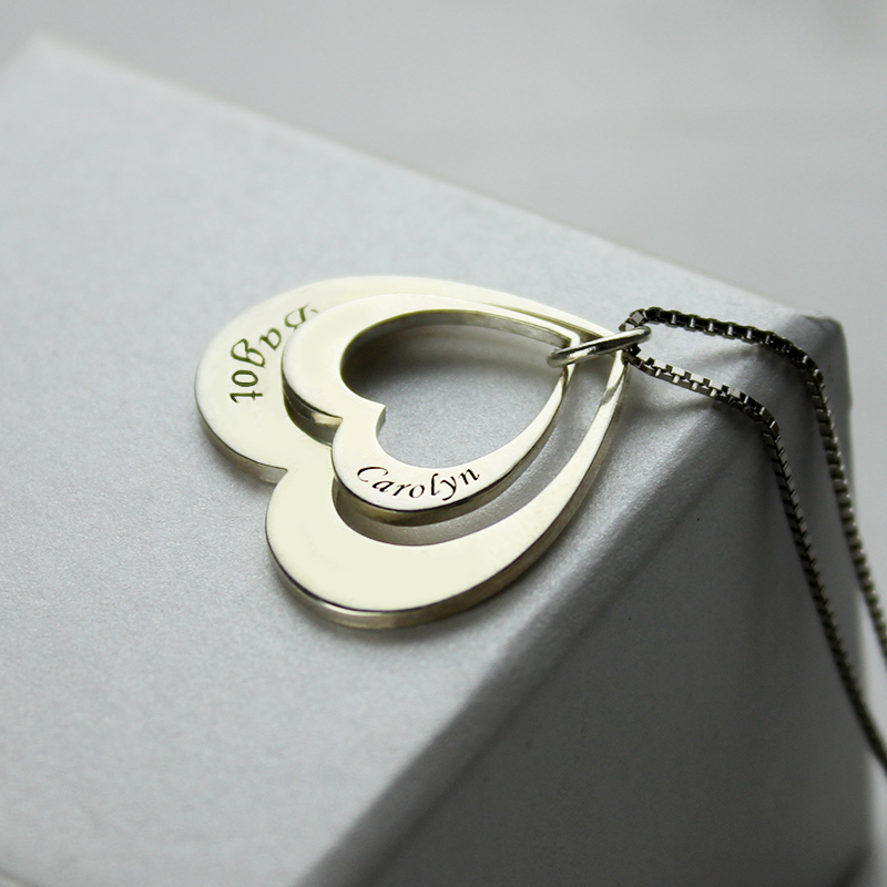 Double Heart Pendant With Names For Her Sterling Silver - The Name Jewellery™
