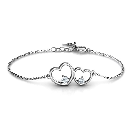 Sterling Silver Double Heart With Two Stones Bracelet - The Name Jewellery™