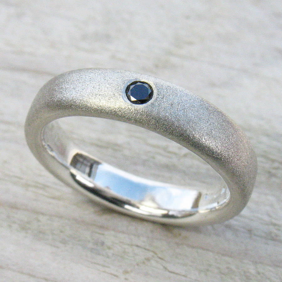 Mens Handmade Black Diamond Silver Ring - The Name Jewellery™