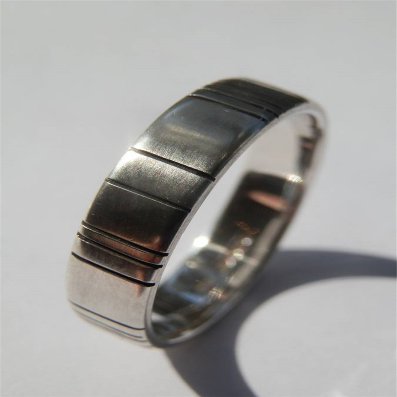 Mens Silver Barcode Oxidized Ring - The Name Jewellery™