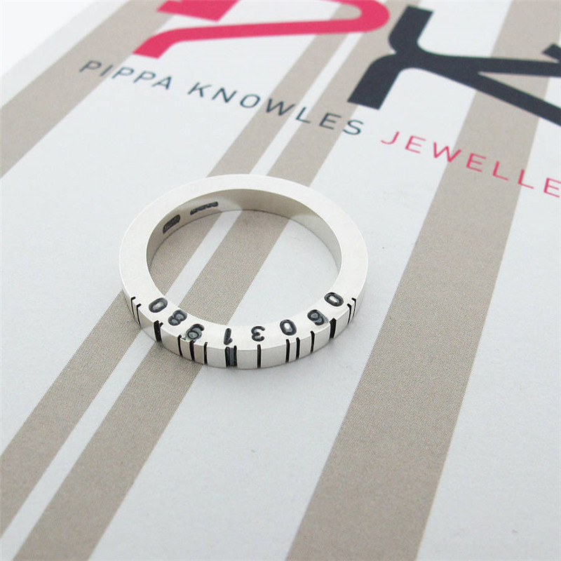 Thin Square Silver Barcode Ring - The Name Jewellery™